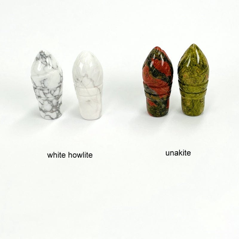 ice cream cone shaped gemstones in white howlite and unakite 