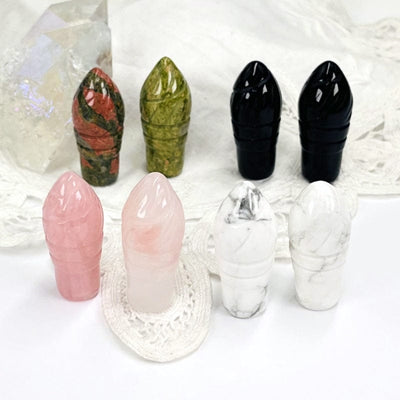 multiple gemstone ice cream cones displayed to show the differences in the stones 