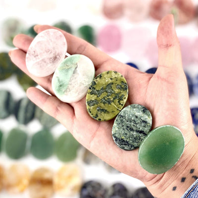 Gemstone Worry Stones in a hand for size reference
