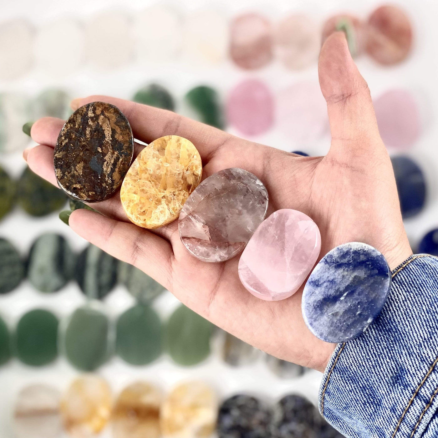 Gemstone Worry Stones in a hand for size reference