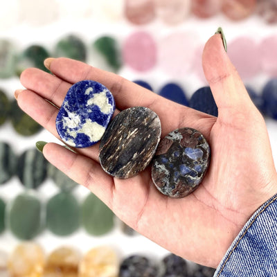 3 Gemstone Worry Stones in a hand for size