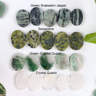 Gemstone Worry Stones in jasper, serpentine, green quartz and crystal quartz