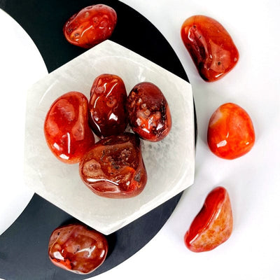 xl carnelian tumbled stones displayed as home decor