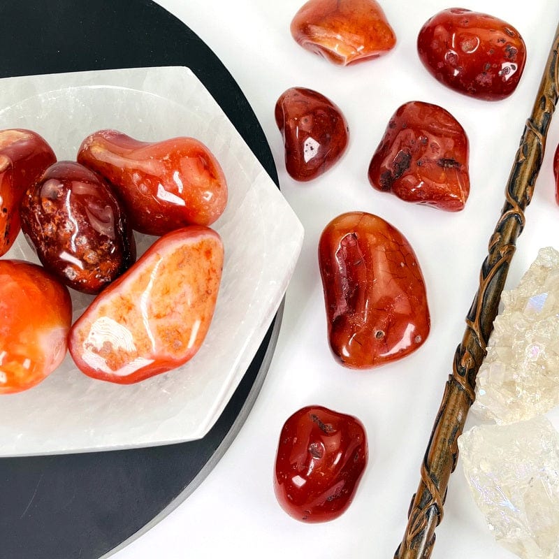 xl carnelian tumbled stones displayed as home decor 