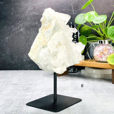 Side angle of Option B - Crystal Quartz Cluster on metal stand