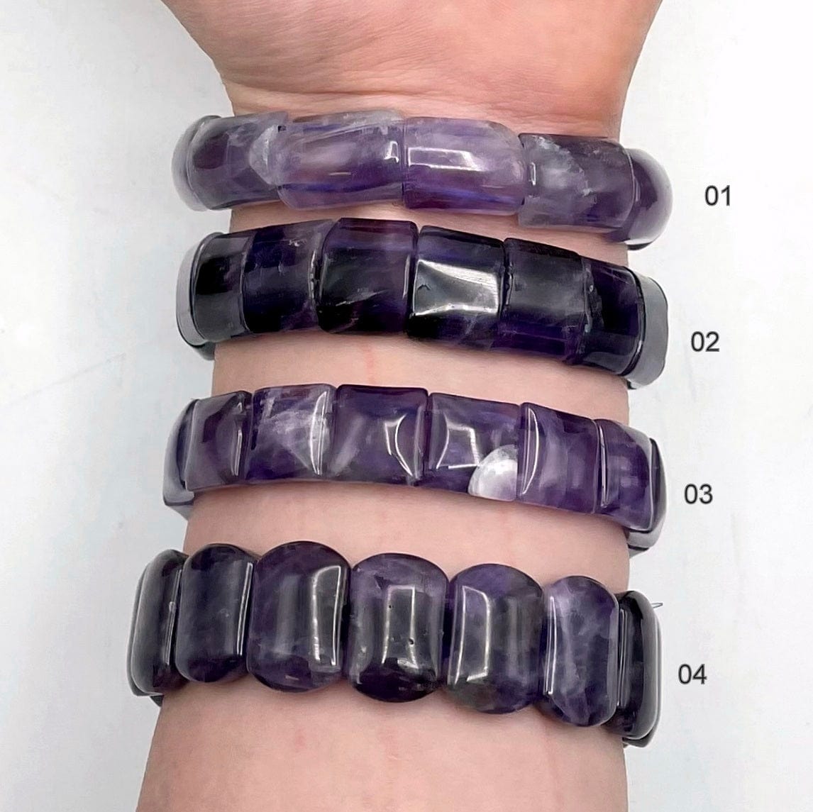 close up of all bracelet options on wrist