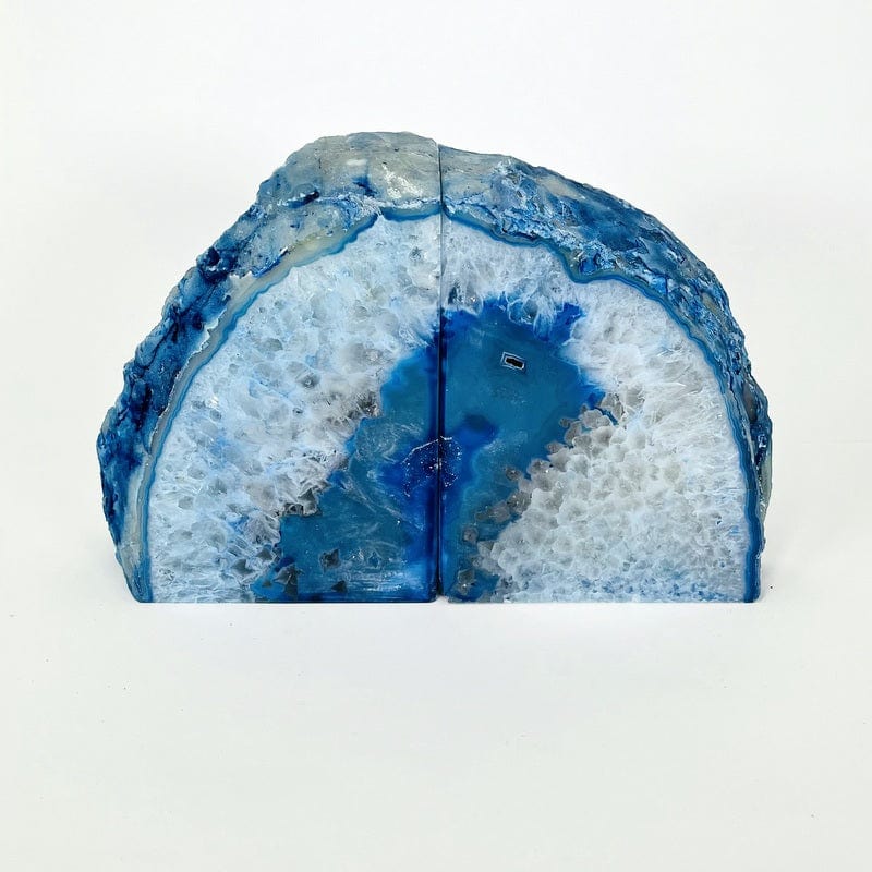 close up of blue agate bookend