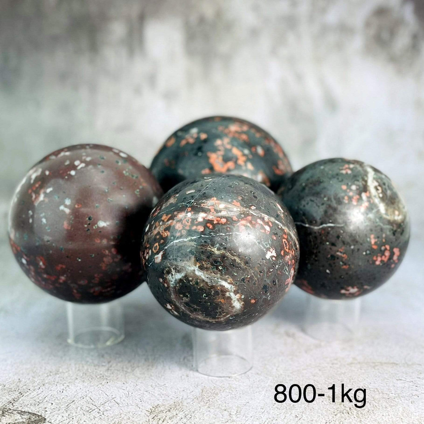 4 800-1kg plum blossom jasper stone spheres on gray background