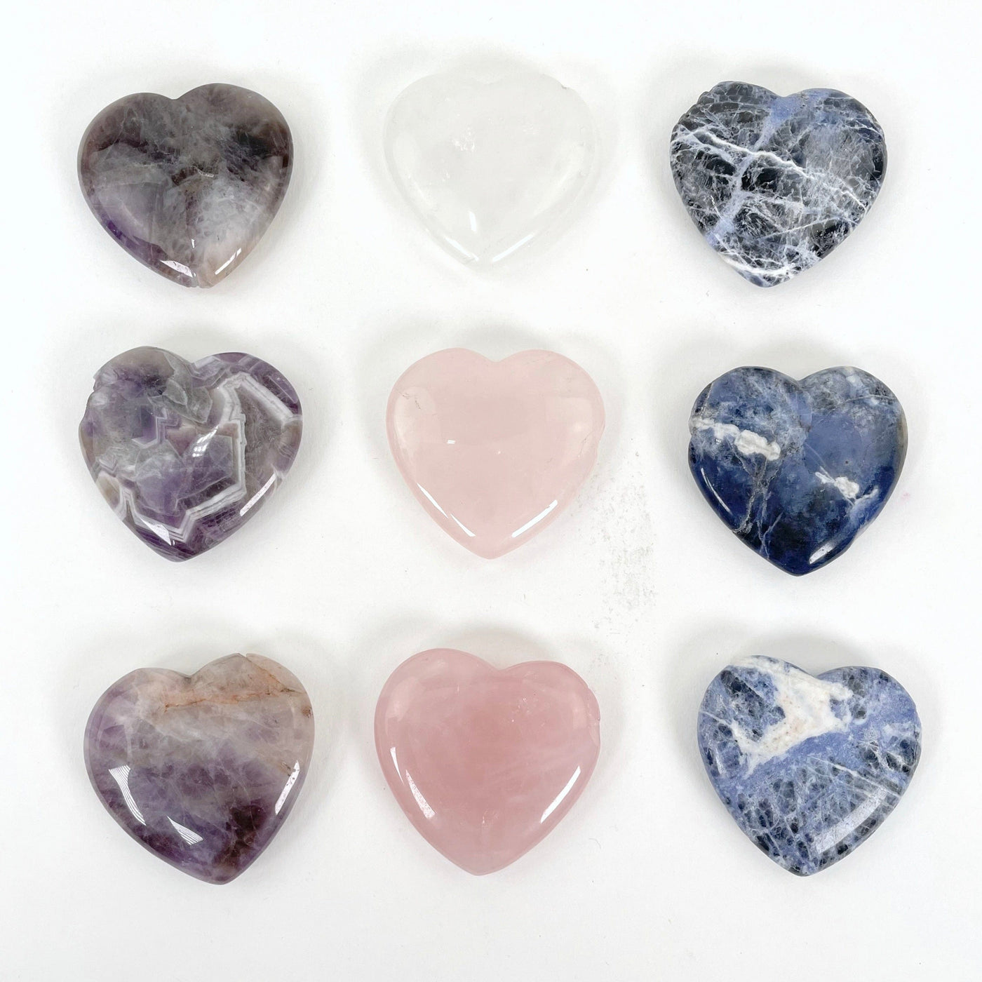 all polished heart stone options laying flat