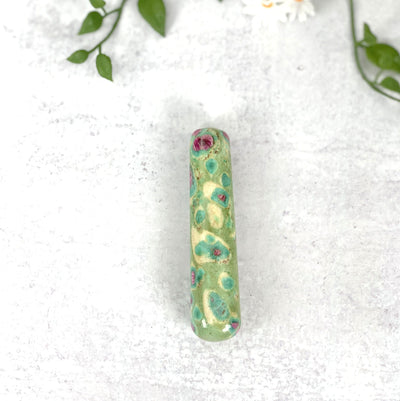 Top angle shot of the Ruby Fuchsite massage wand