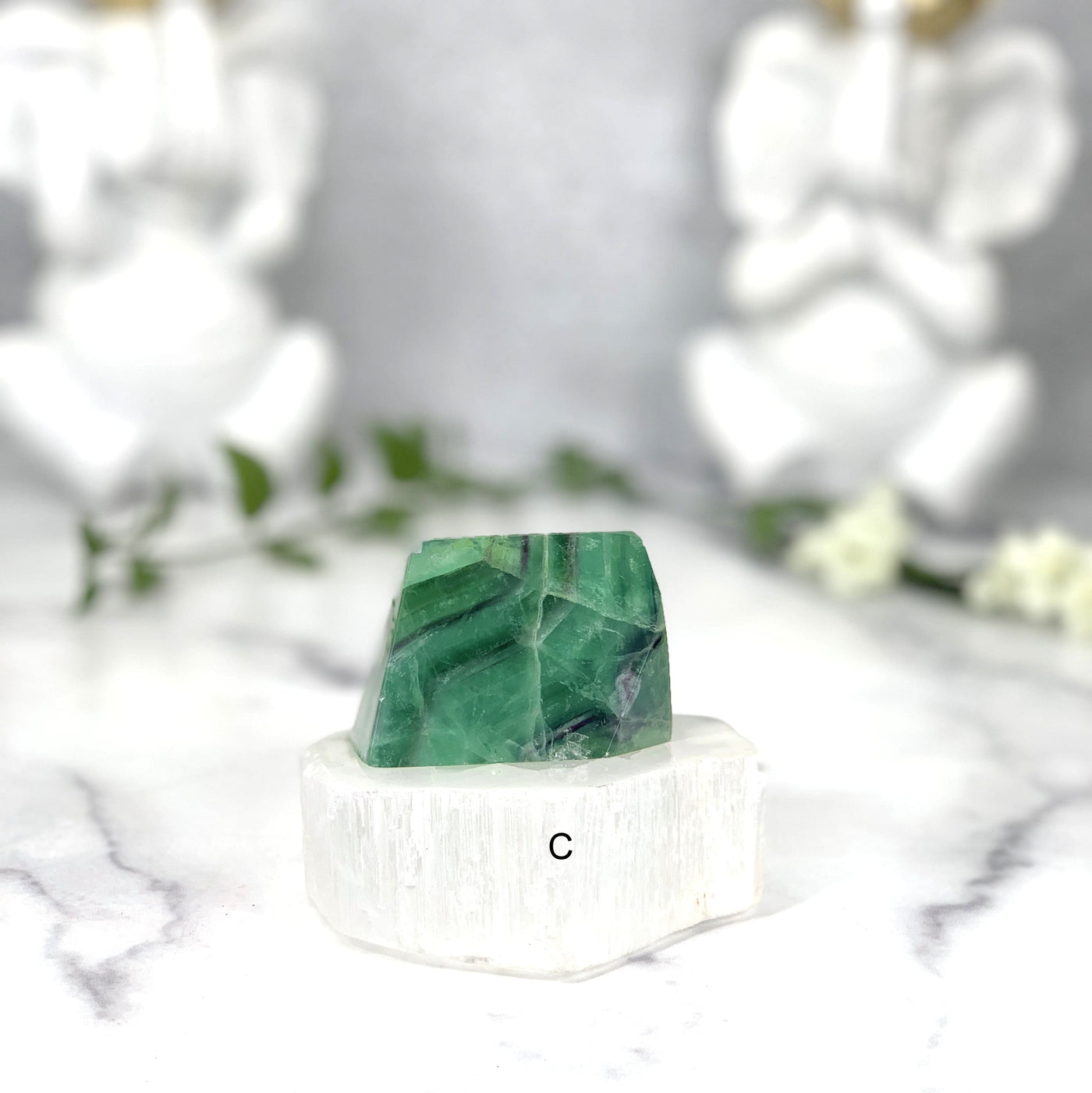 Front side of the Fluorite Chunk (C) on white background