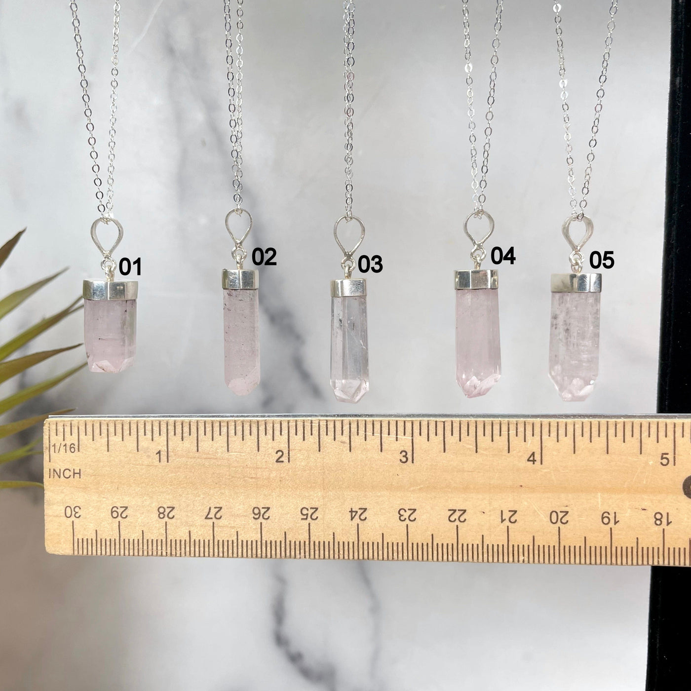 pink kunzite necklace option 01 - 05 with ruler for size reference