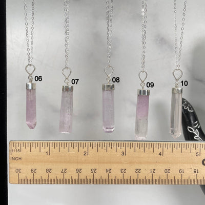 pink kunzite necklace options 06 - 10 with ruler for size reference