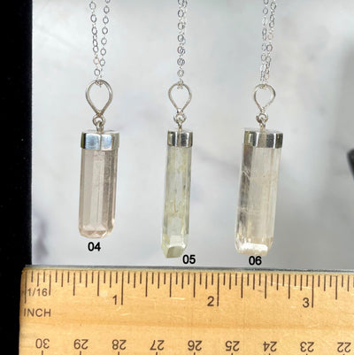 kunzite necklace options 04 05 06 with ruler for size reference