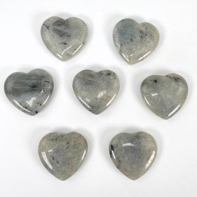 grey moonstone polished hearts laying flat