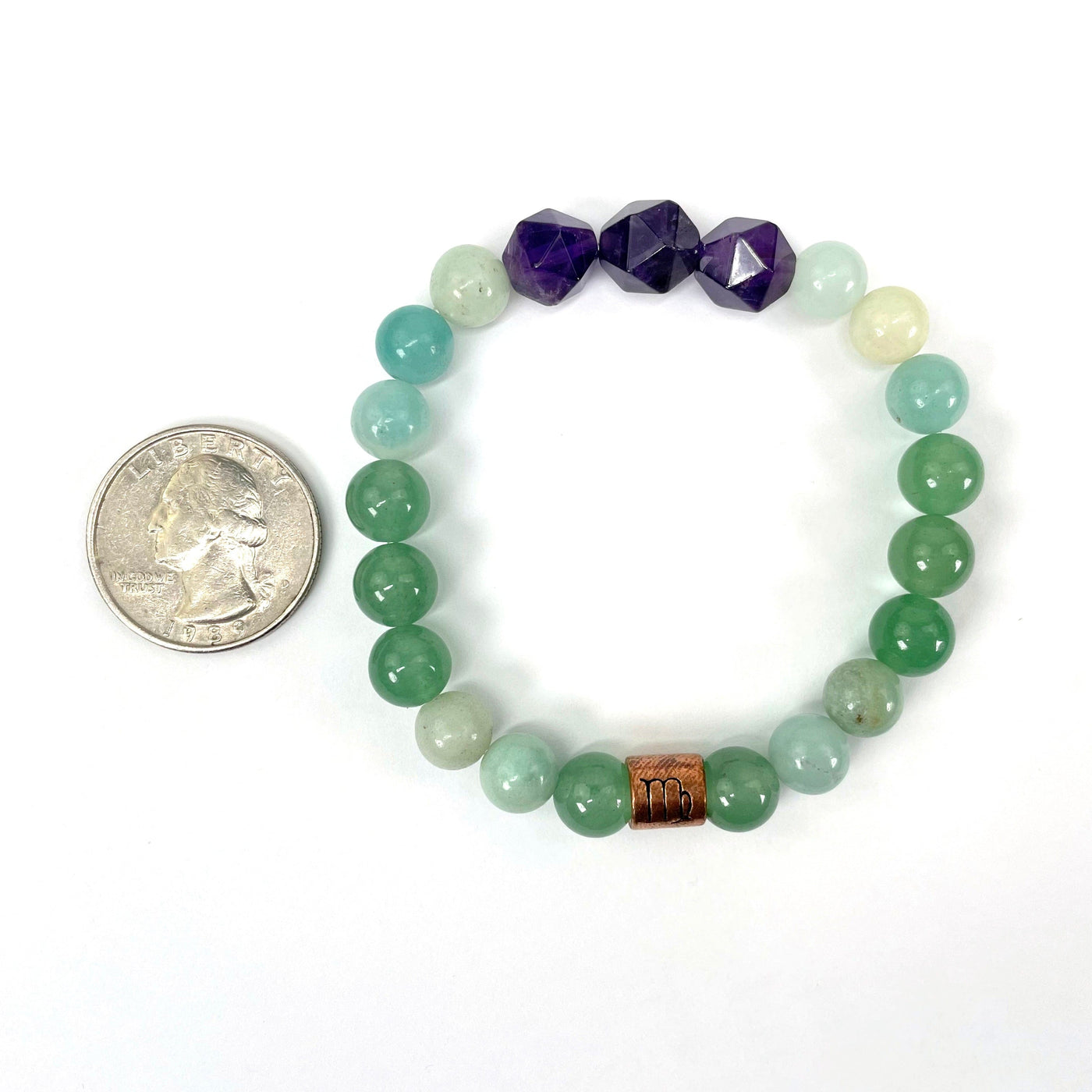 virgo zodiac bracelet with quarter for size reference