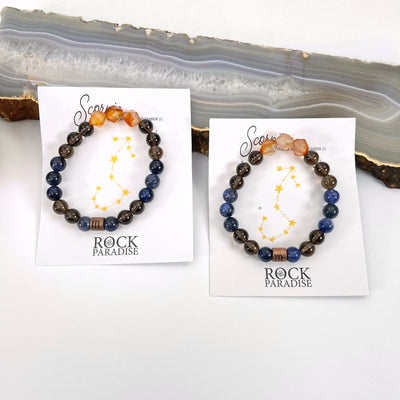 packaged scorpio zodiac bracelets on display