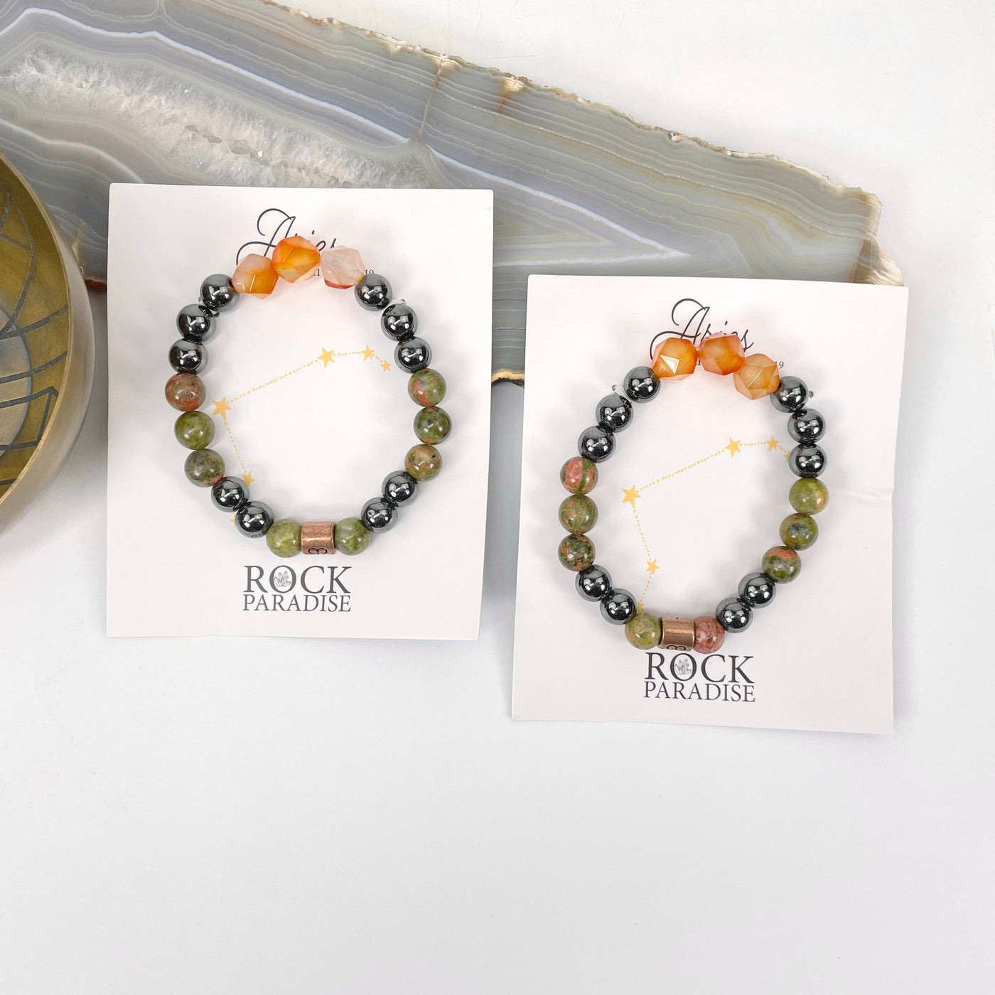 packaged aries zodiac bracelets on display