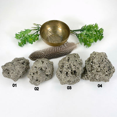 rough pyrite stones on display