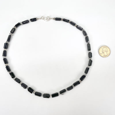 black tourmaline with herkimer necklace with quarter for size reference 