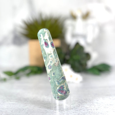 Close up of the Ruby Fuchsite Massage Wand