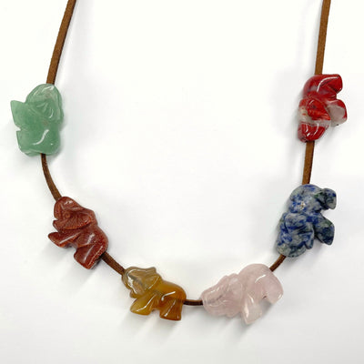 all gemstone elephant options strung up through side drill