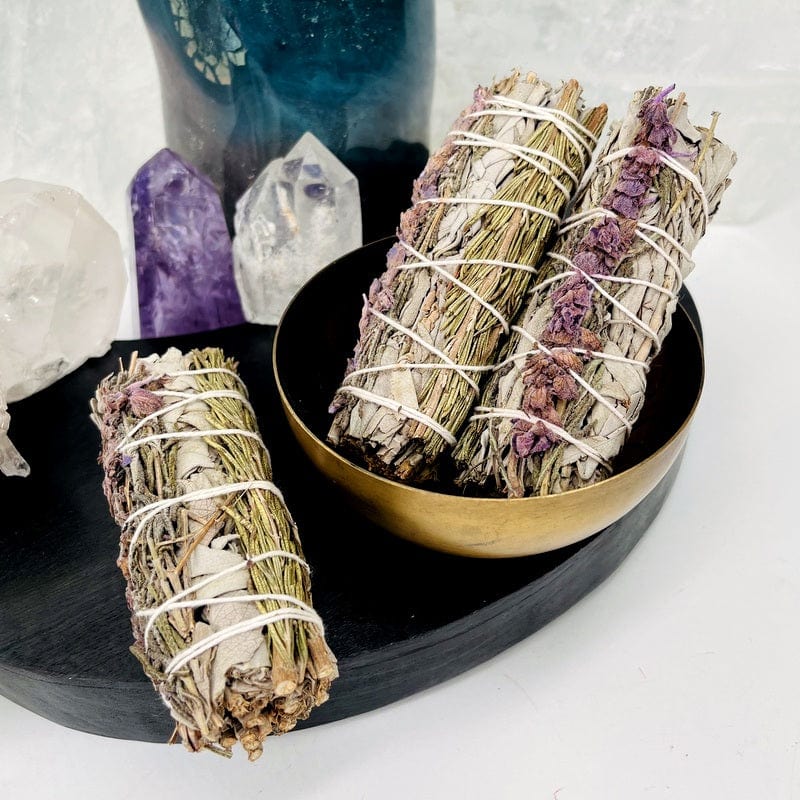 sage, lavender and rosemary bundles displayed as home decor 