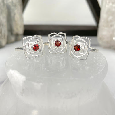 silver root chakra rings on display