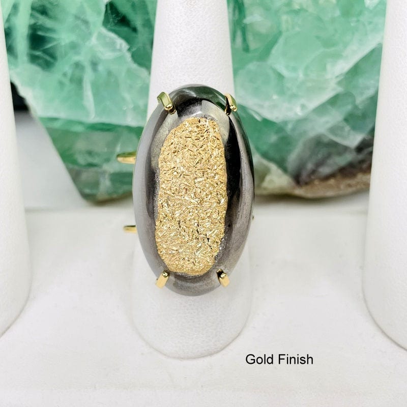 mystic oval druzy adjustable ring with a gold finish 