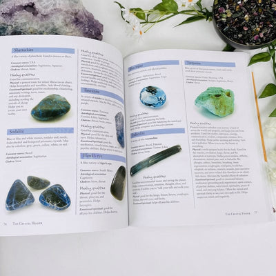 inside the book showing how there are explanations for different crystals  