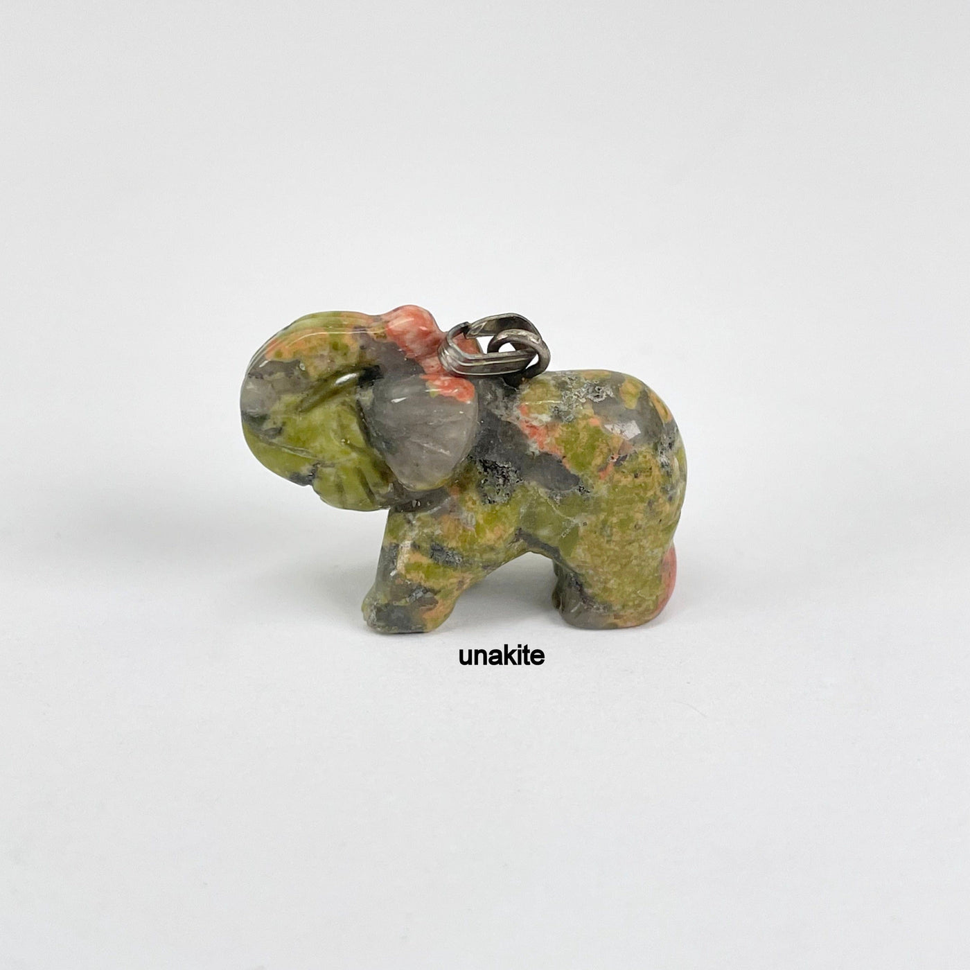 close up of unakite elephant pendant for details