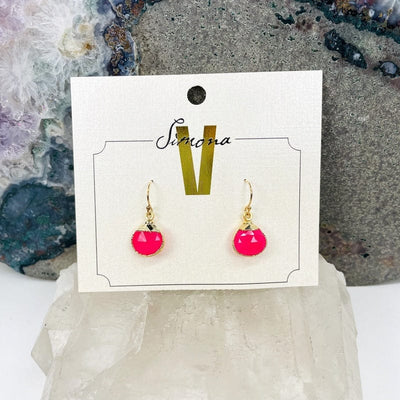 pink chalcedony earrings with an electroplated gold edge