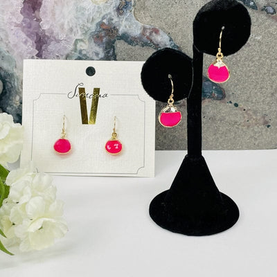 pink chalcedony earrings with an electroplated gold edge 