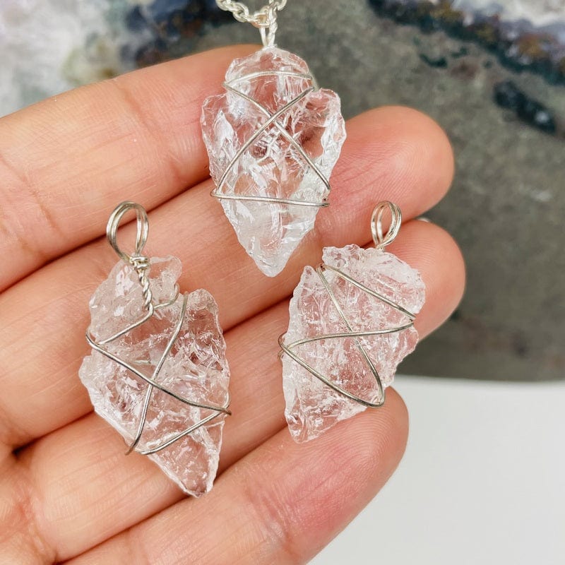 crystal quartz arrowhead pendants wire wrapped charms 