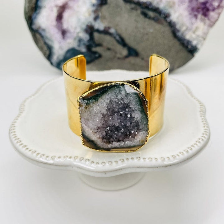 Light Blue Geode Adjustable Arm Band Cuff Bracelet 24k shops Gold Electroplated (S15B1-12)