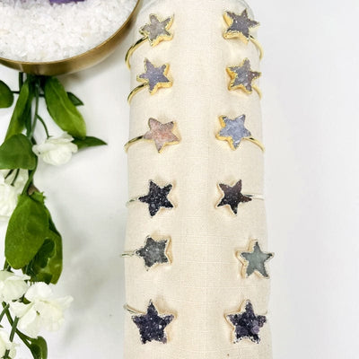 double star adjustable cuff bracelet available in gold or silver. 