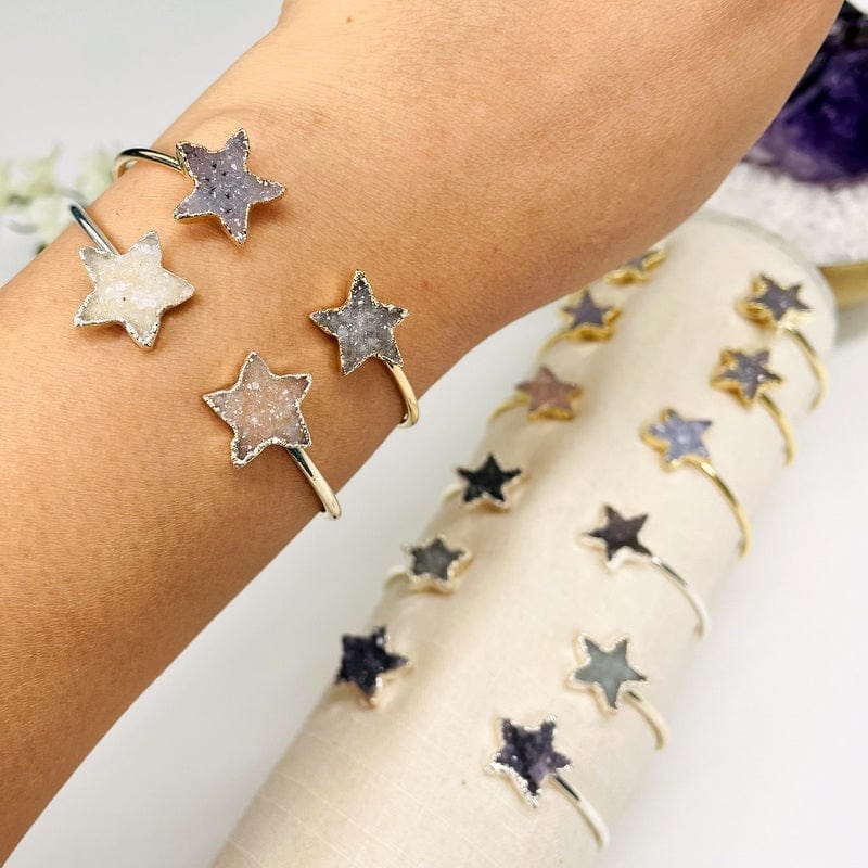 double star adjustable cuff bracelet on wrist for size reference