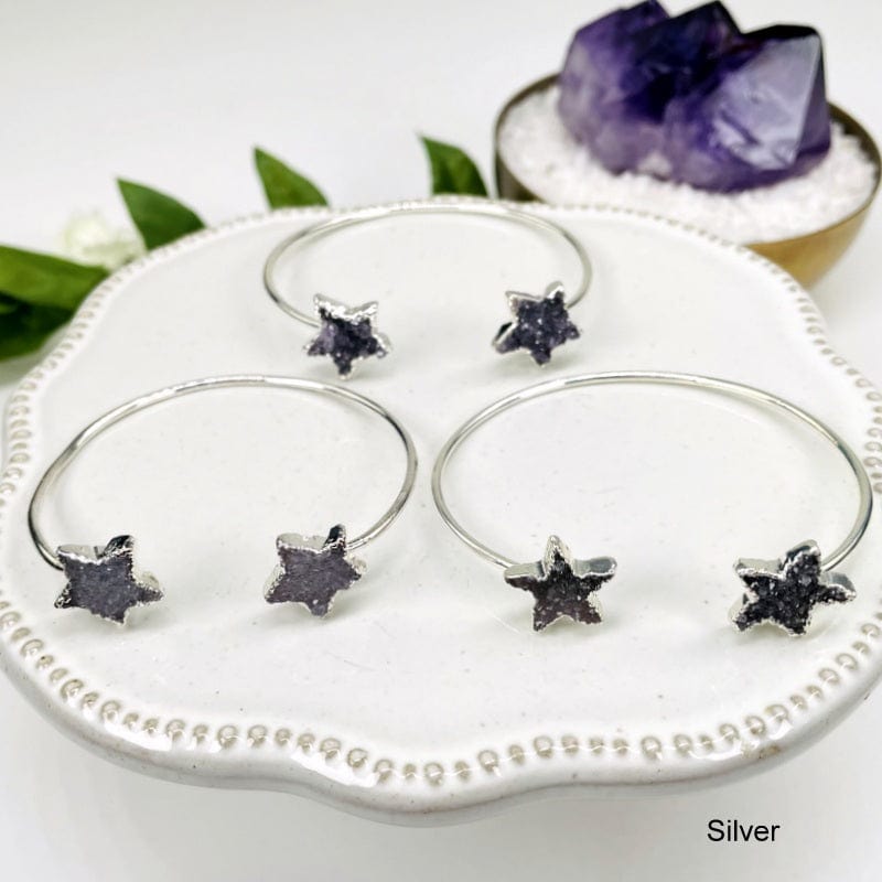 double star adjustable cuff bracelet available in silver.