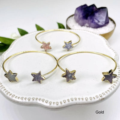 double star adjustable cuff bracelet available in gold