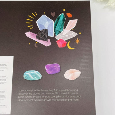 close up of the information on this crystal healing kit 