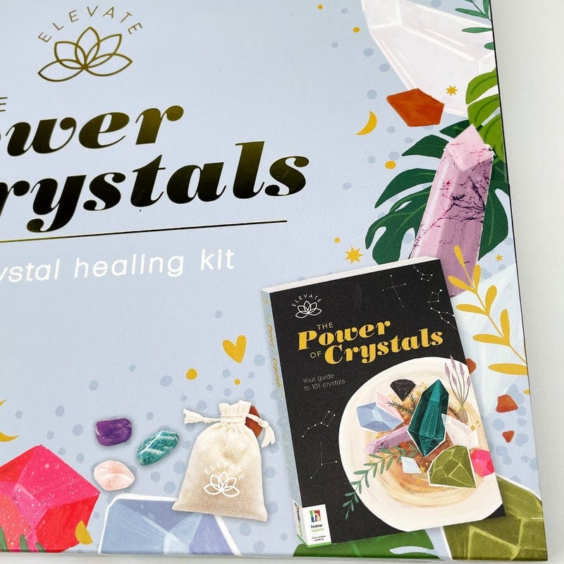 close up of the book and crystals in the kit