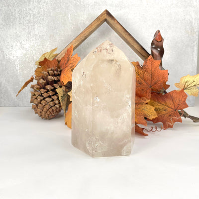 crystal quartz polished point on display