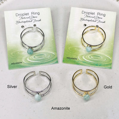 droplet rings available in silver or gold with a droplet amazonite gemstone