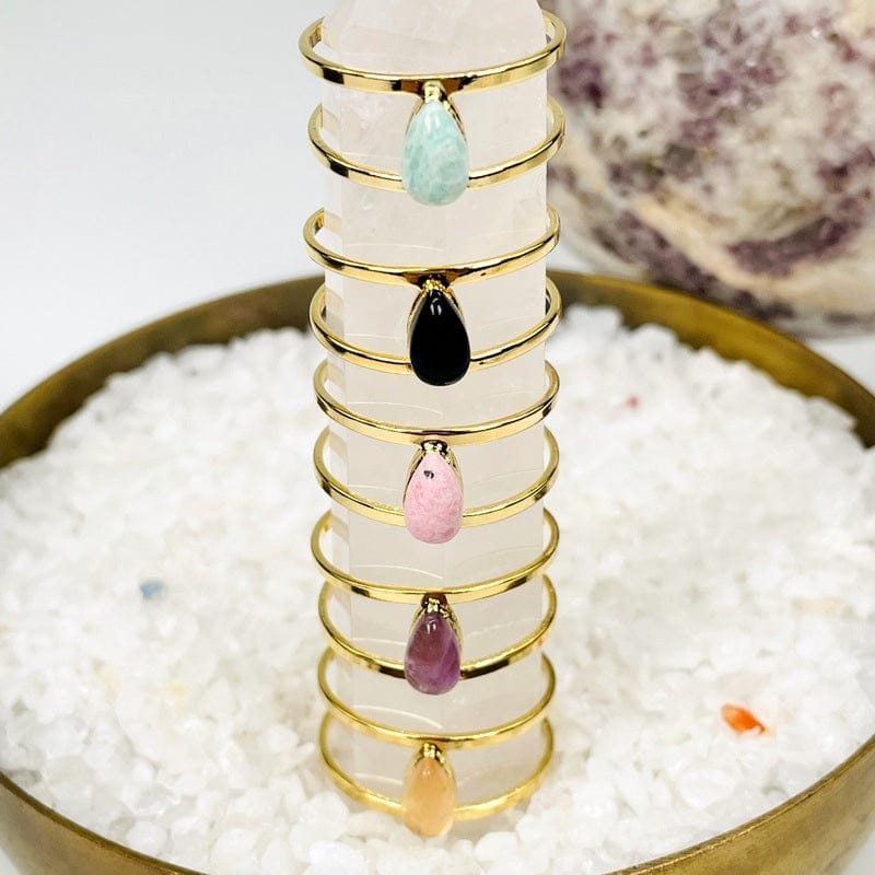 Drop Stone Ring Gemstone Droplet Ring – Adjustable Crystal Ring – Gold or Silver – Cho ...