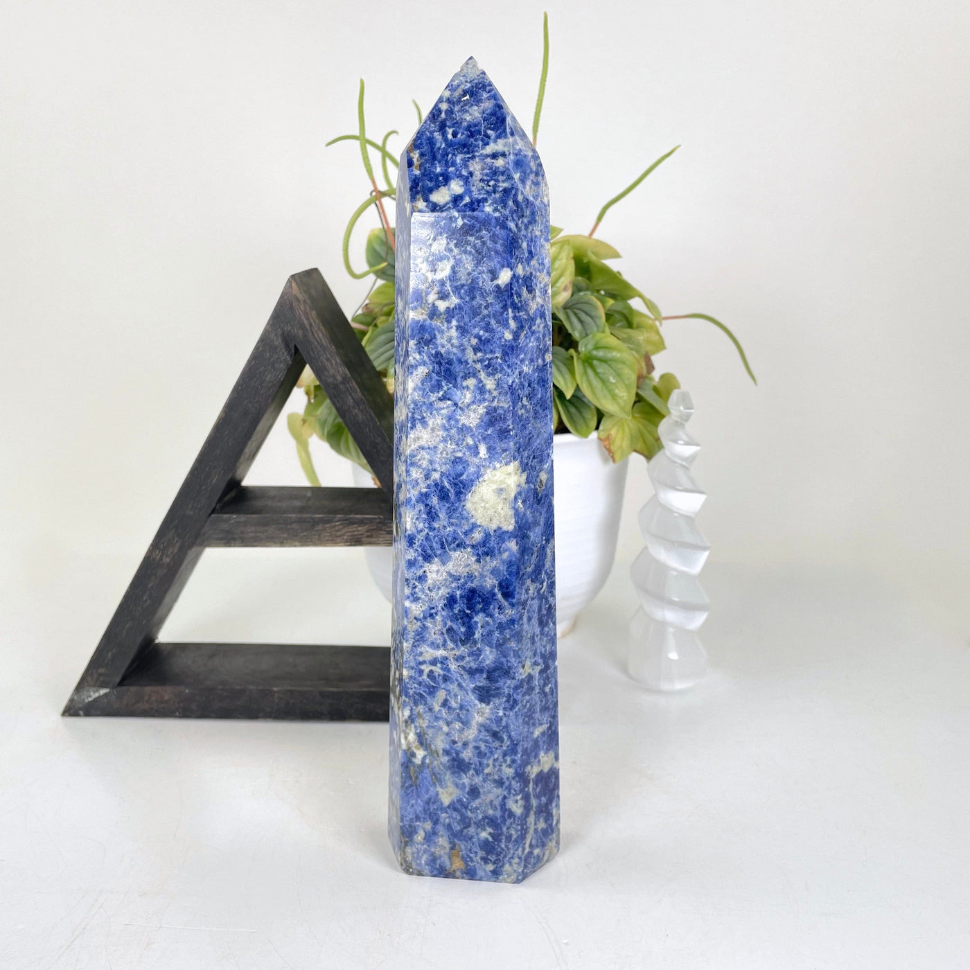 sodalite polished point on display