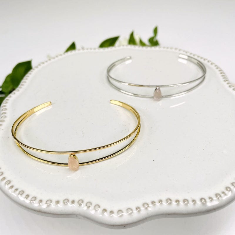 rose quartz bracelet available in silver or gold