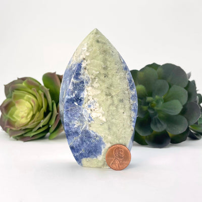 sodalite twisted cut base with penny for size reference