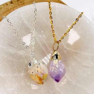 Angel Aura Crystal Point Pendants - Electroplated Silver or Gold Hoop Bails -