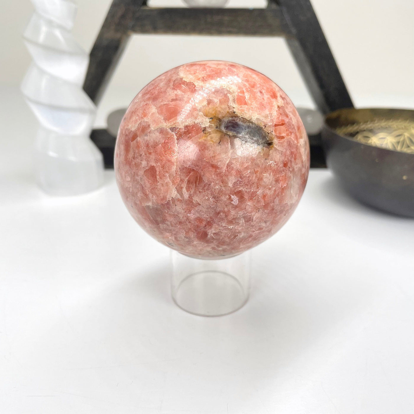 close up of sunstone polished sphere for details