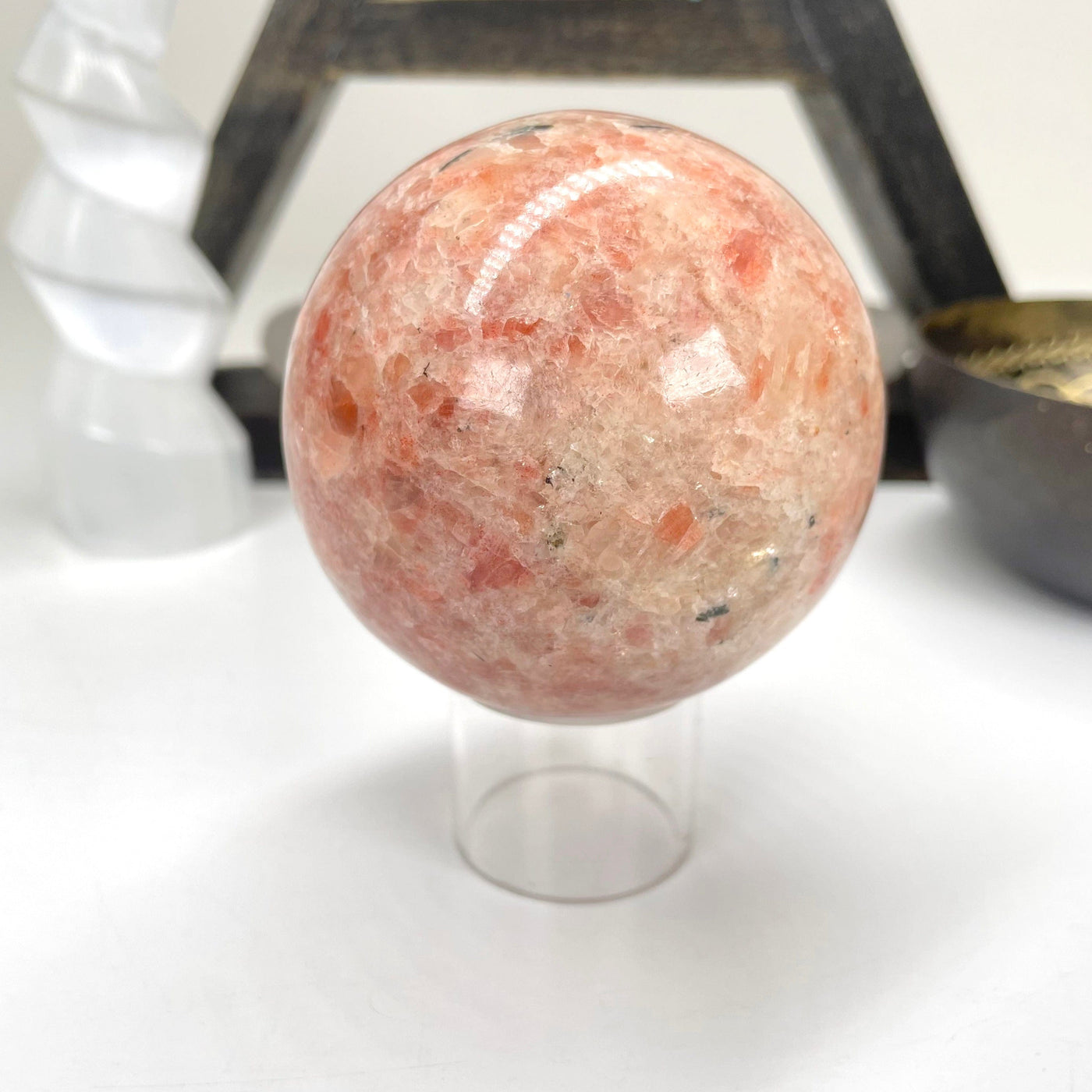 close up of sunstone polished sphere for details